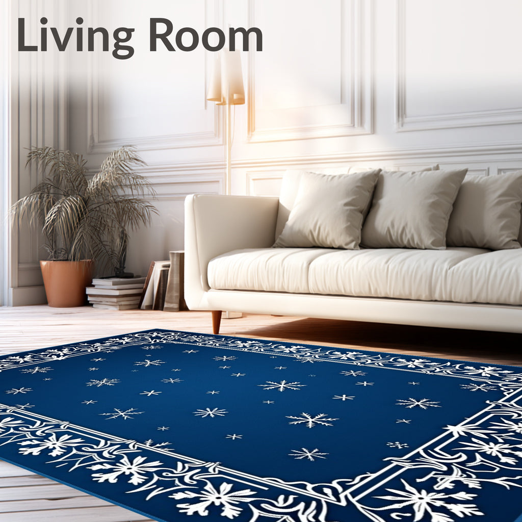Classic White Snowflake Border Rug