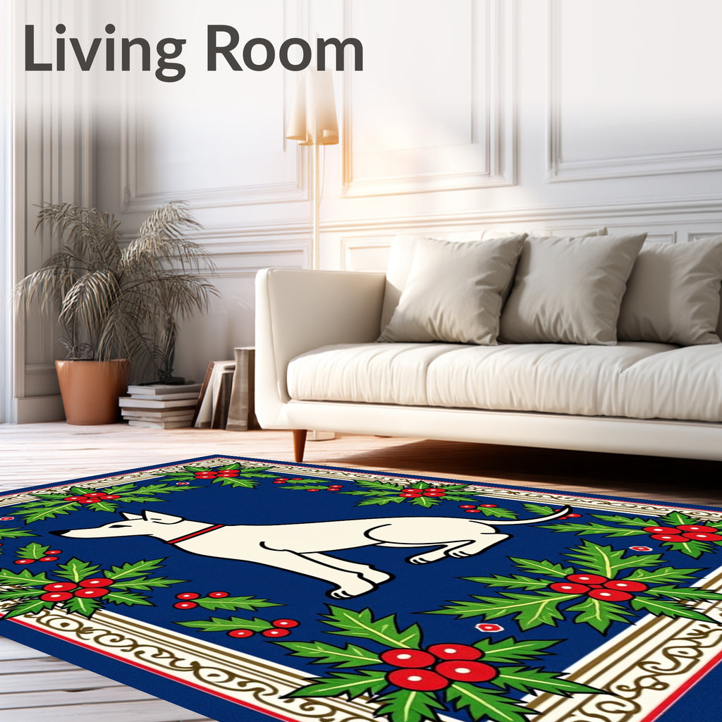 White Pup Holly Border Oval Rug