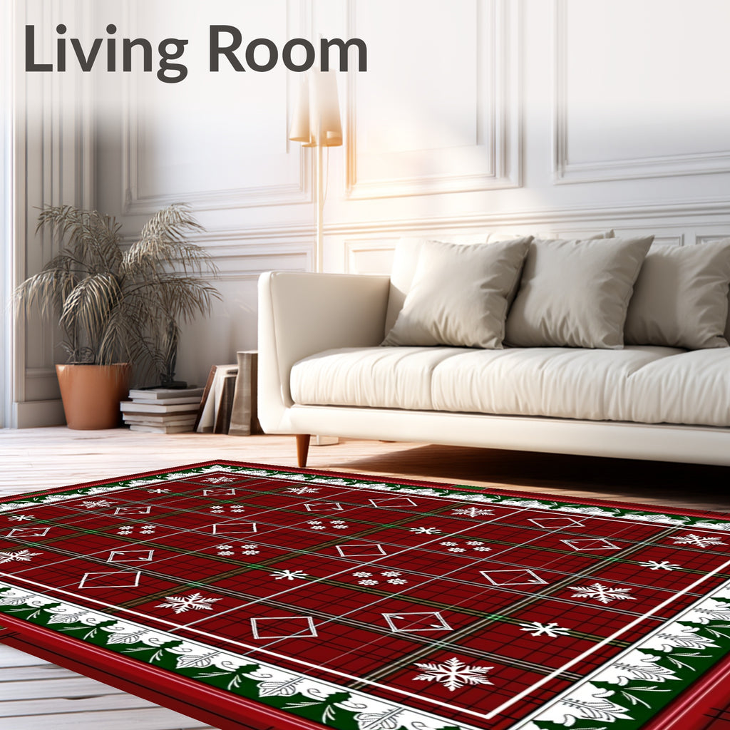 Crimson Plaid Snowflake Diamond Medallion Rug