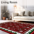 Crimson Plaid Snowflake Diamond Medallion Rug
