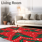 Festive Red Green Floral Snowflakes Rug