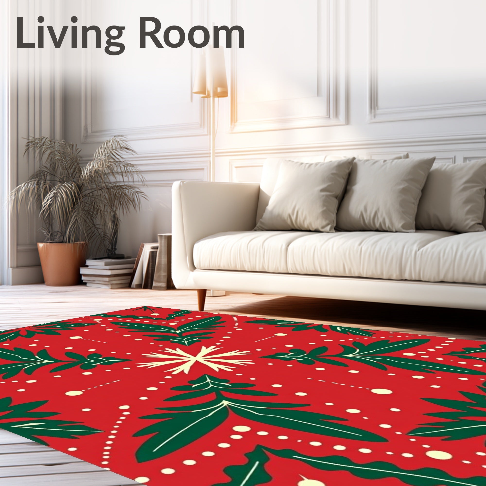Festive Red Green Floral Snowflakes Rug