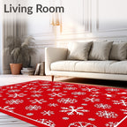 Red Snowflake Reindeer Holiday Composition Rug