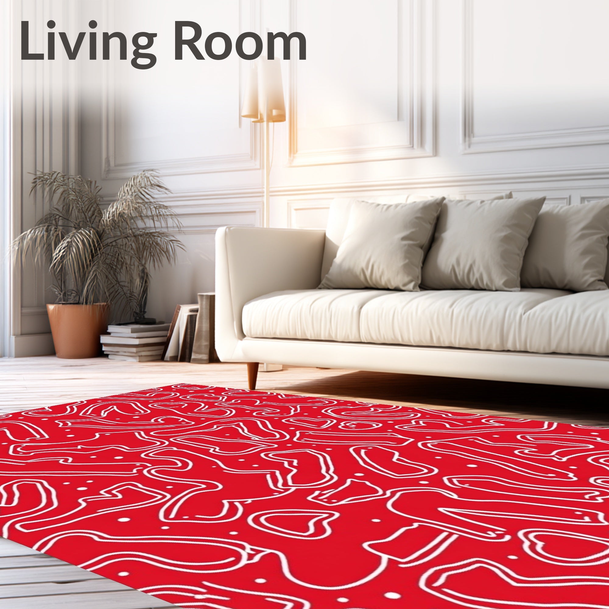 Red White Whimsical Heart Swirls Rug