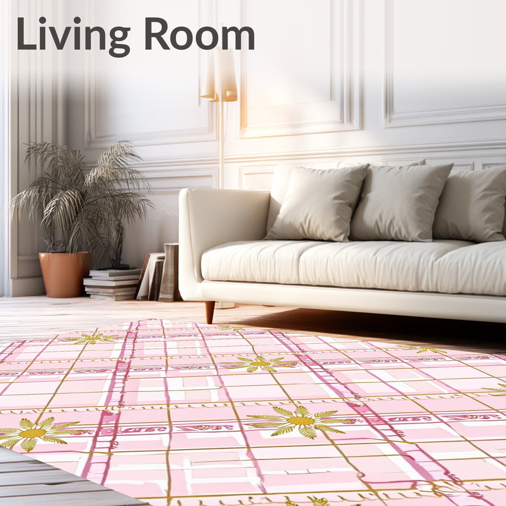 Pink Gold Floral Plaid Rug