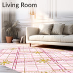 Pink Gold Floral Plaid Rug