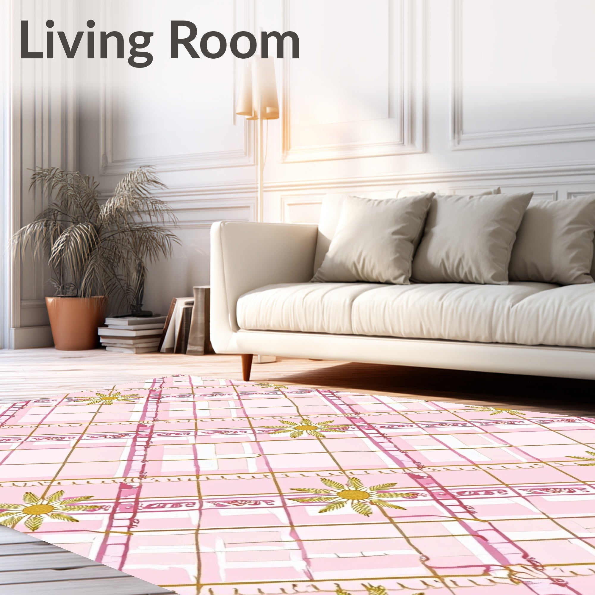 Pink Gold Floral Plaid Rug