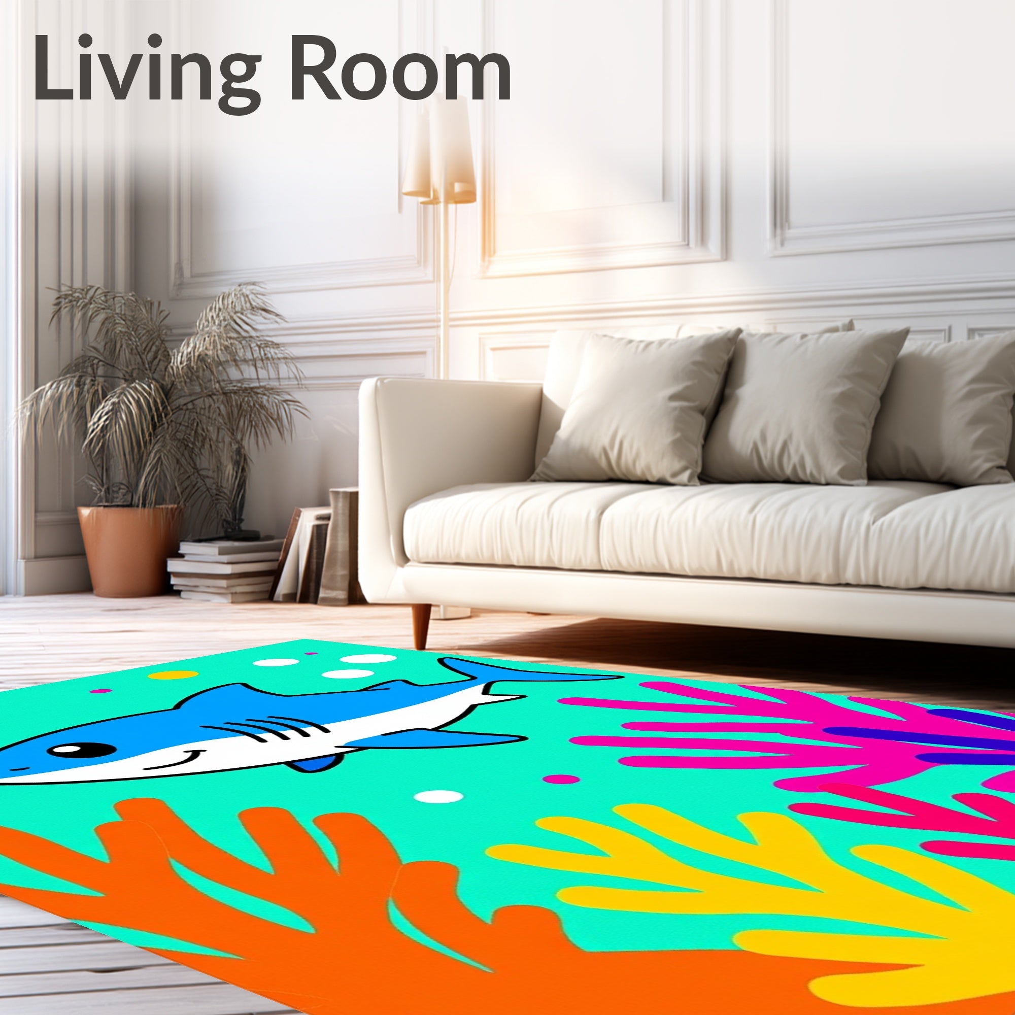 Bright Blue Shark Coral Reef Rug