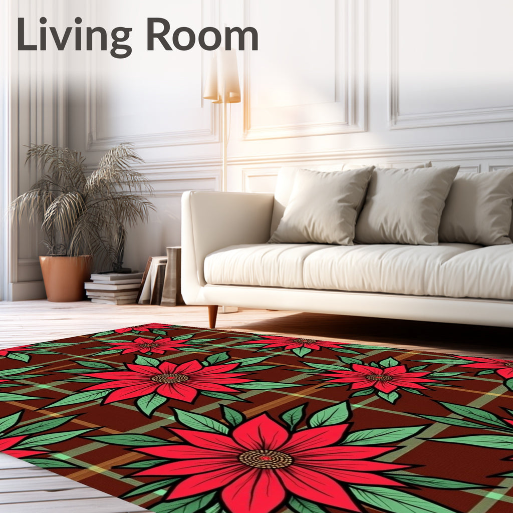Crimson Red Poinsettia Tartan Rug