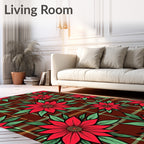 Crimson Red Poinsettia Tartan Rug