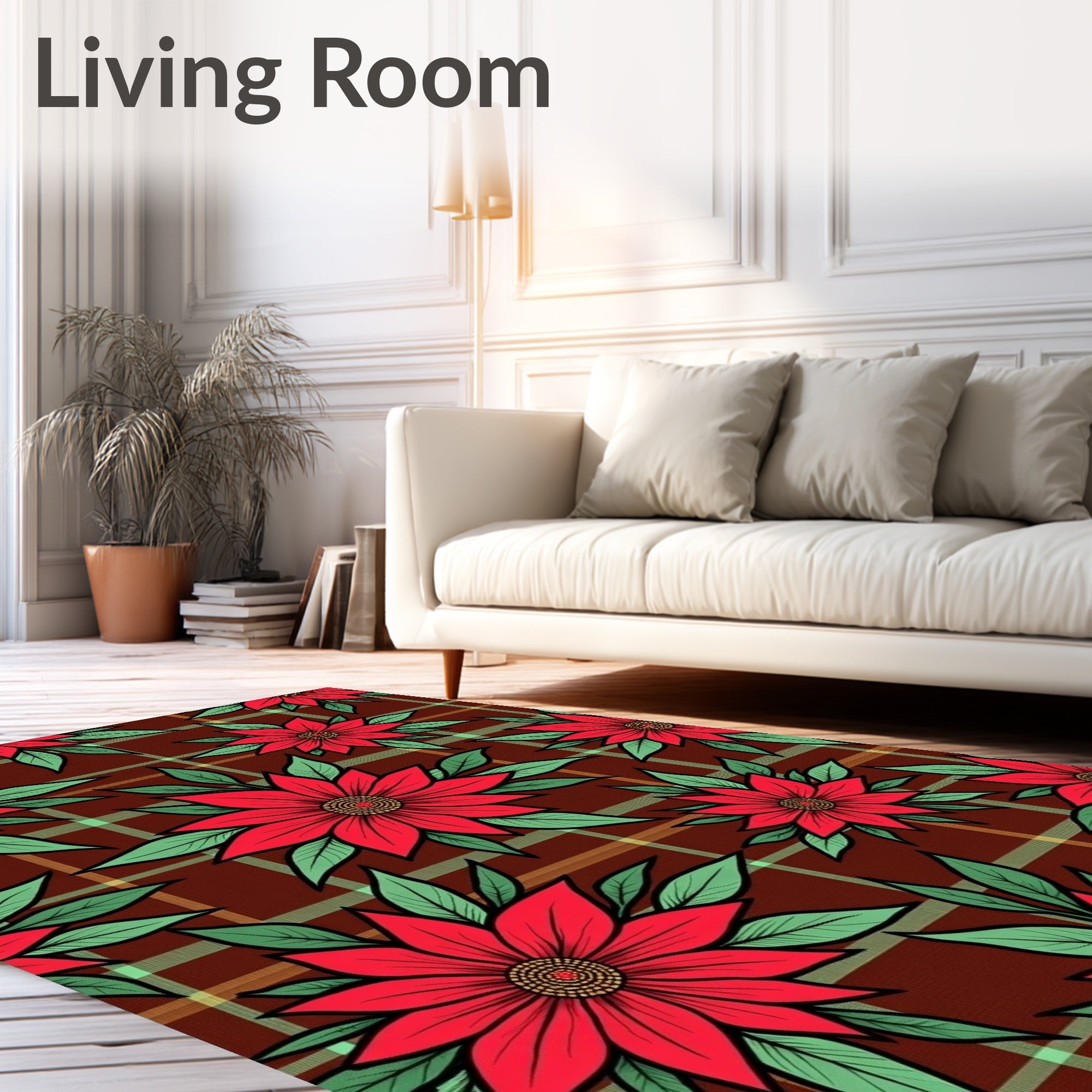 Crimson Red Poinsettia Tartan Rug