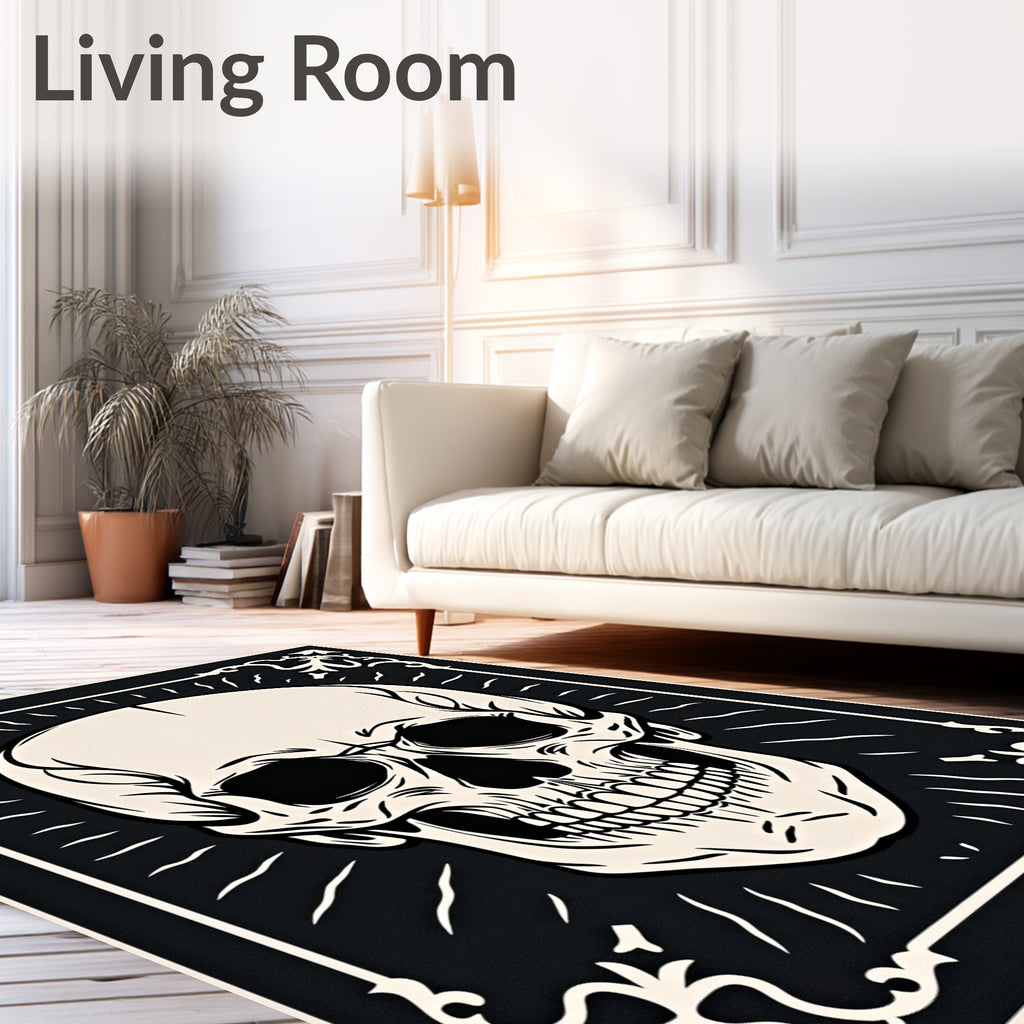 Dark Ivory Skull Ornate Frame Rug