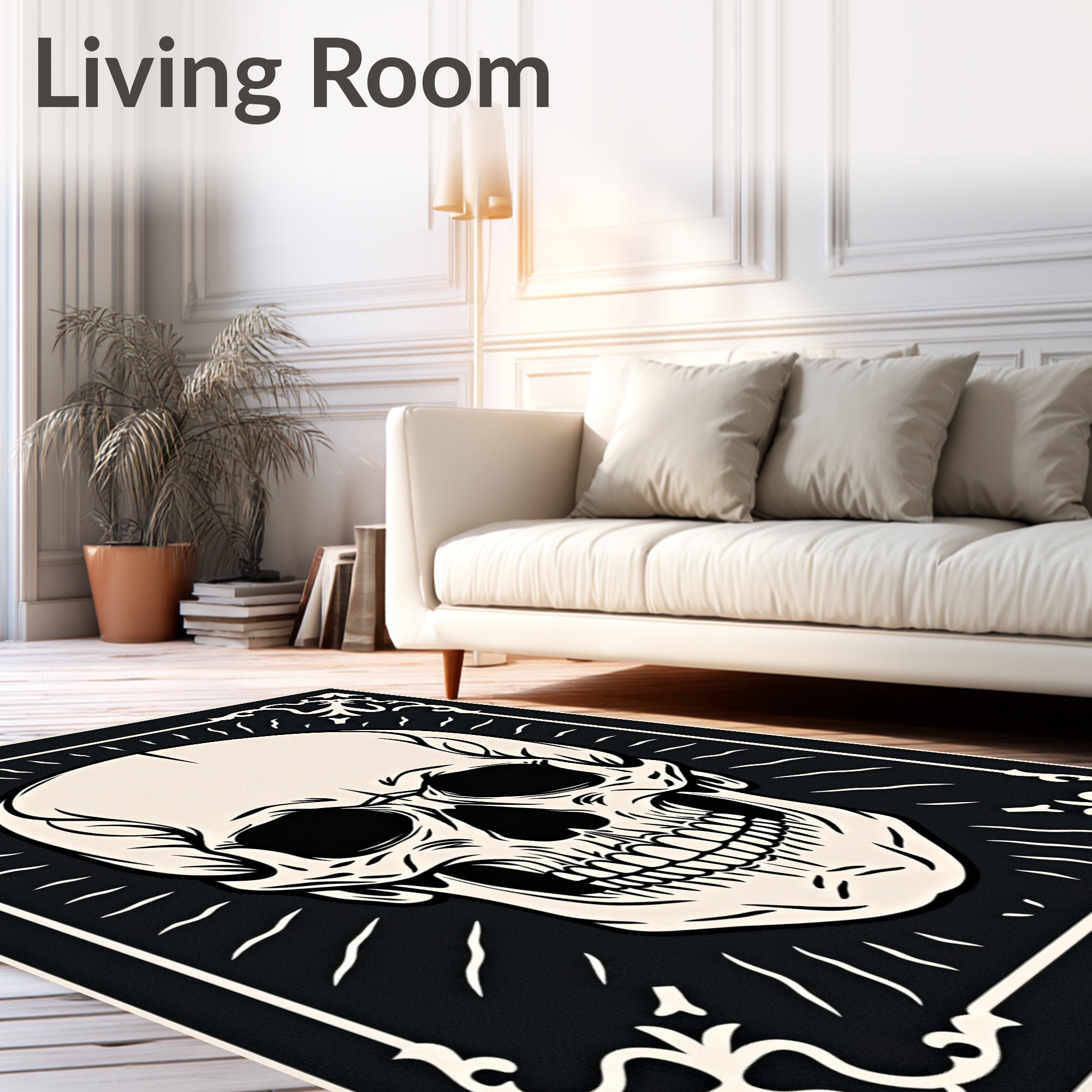 Dark Ivory Skull Ornate Frame Rug