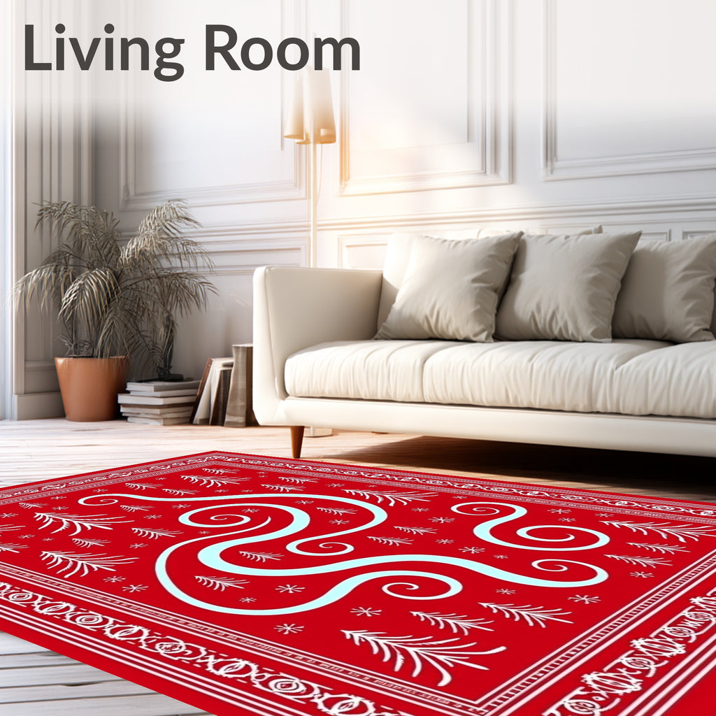 Red White Pine Tree Swirl Rug