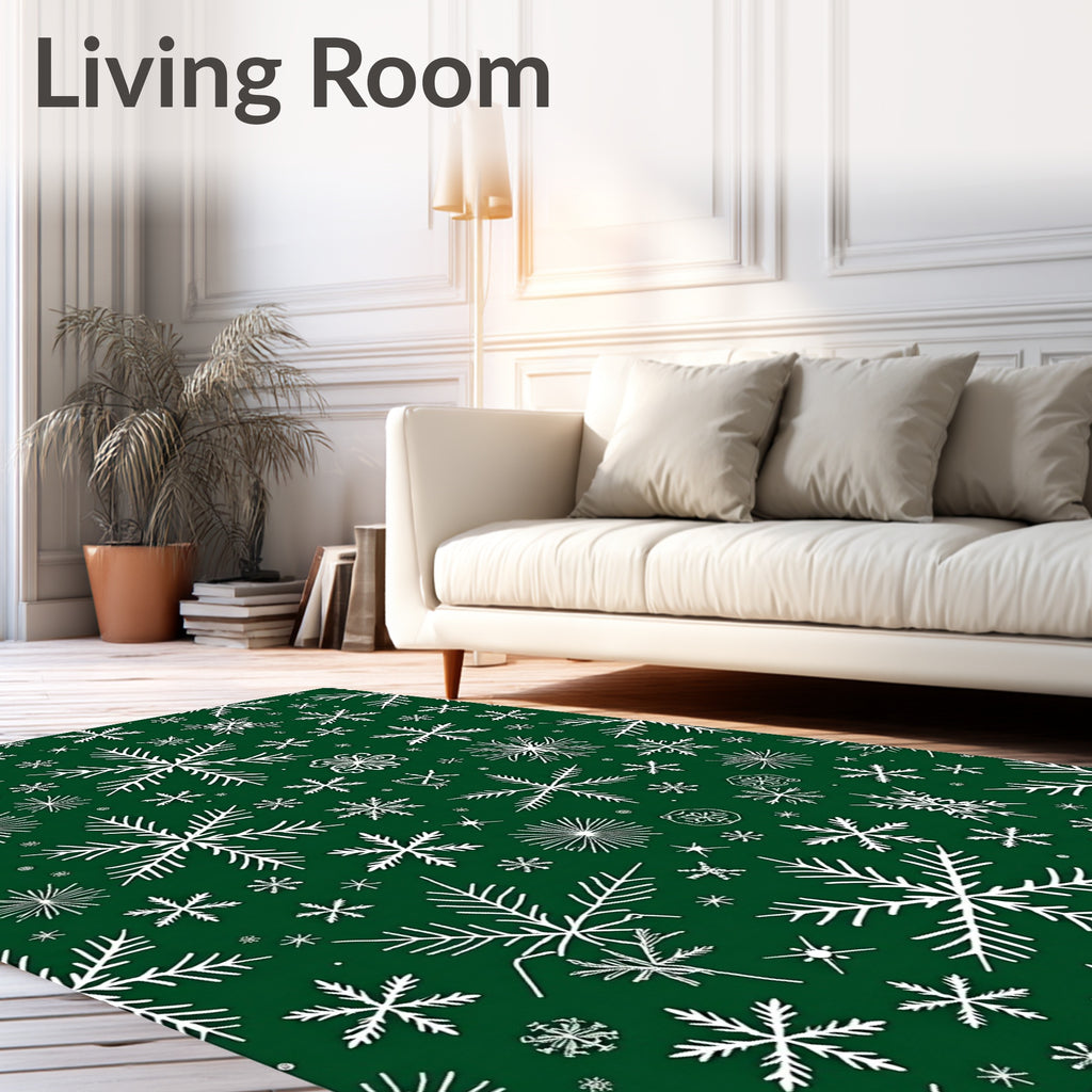 White Snowflake Scatter Green Blanket Rug