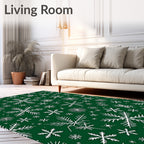 White Snowflake Scatter Green Blanket Rug