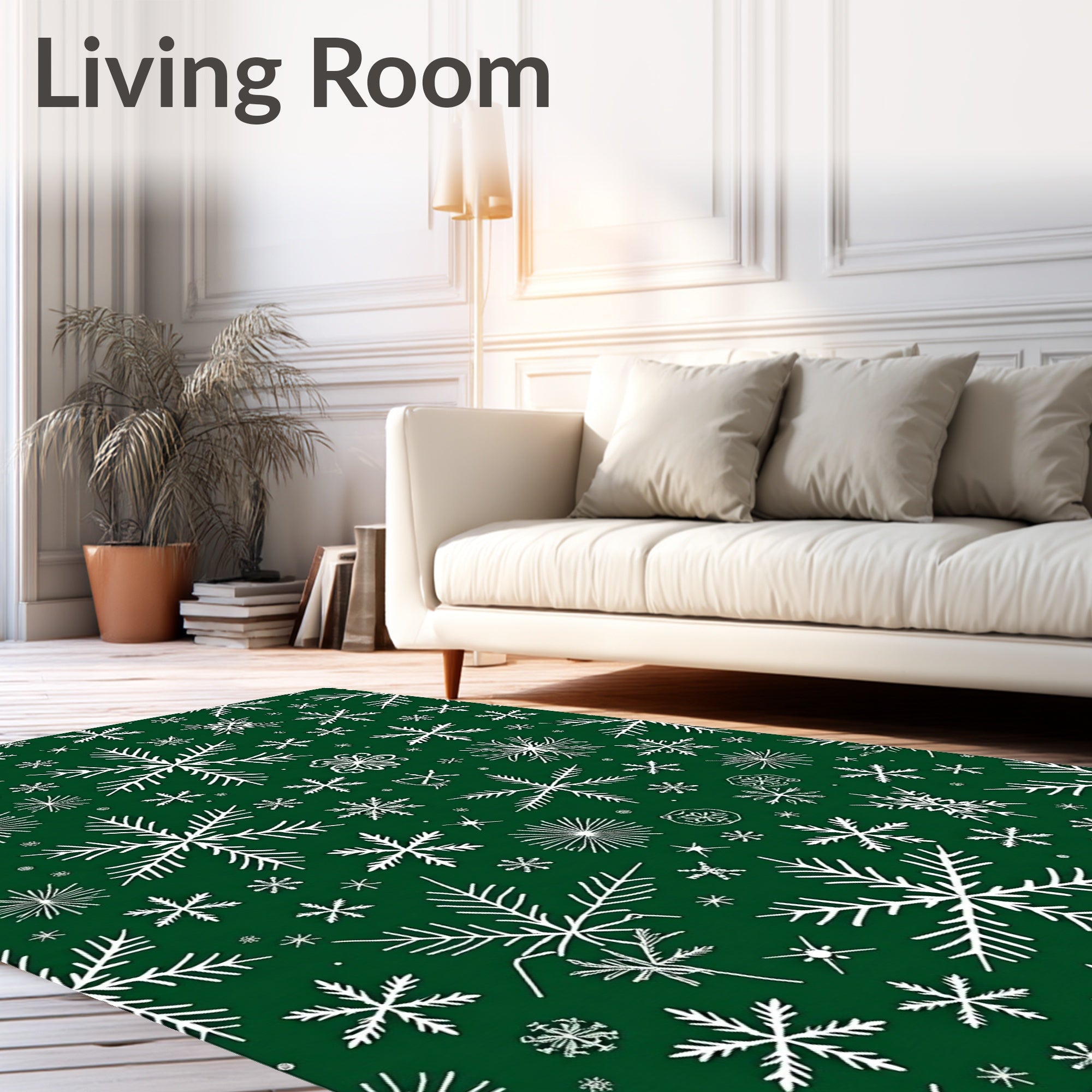 White Snowflake Scatter Green Blanket Rug