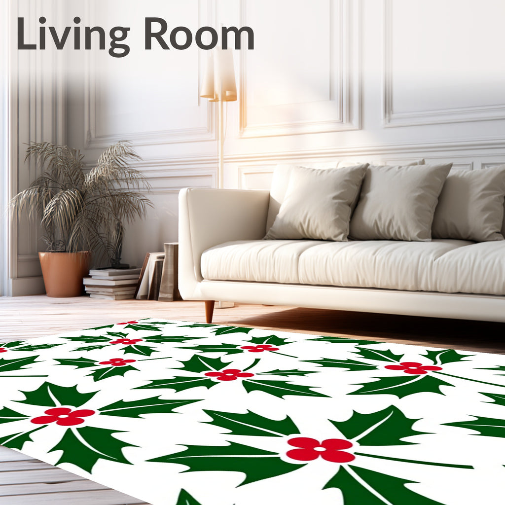 Festive Red Berry Holly Sprigs Rug