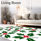 Festive Red Berry Holly Sprigs Rug