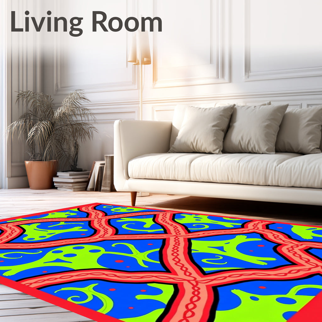 Vibrant Blue Abstract Organic Forms Rug