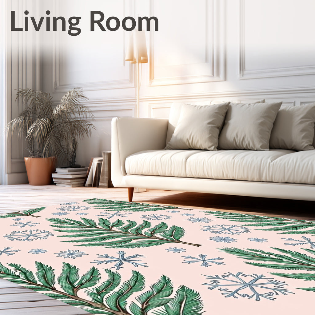 Green Pine Branches Blue Snowflakes Rug