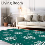 White Snowflake Teal Background Rug