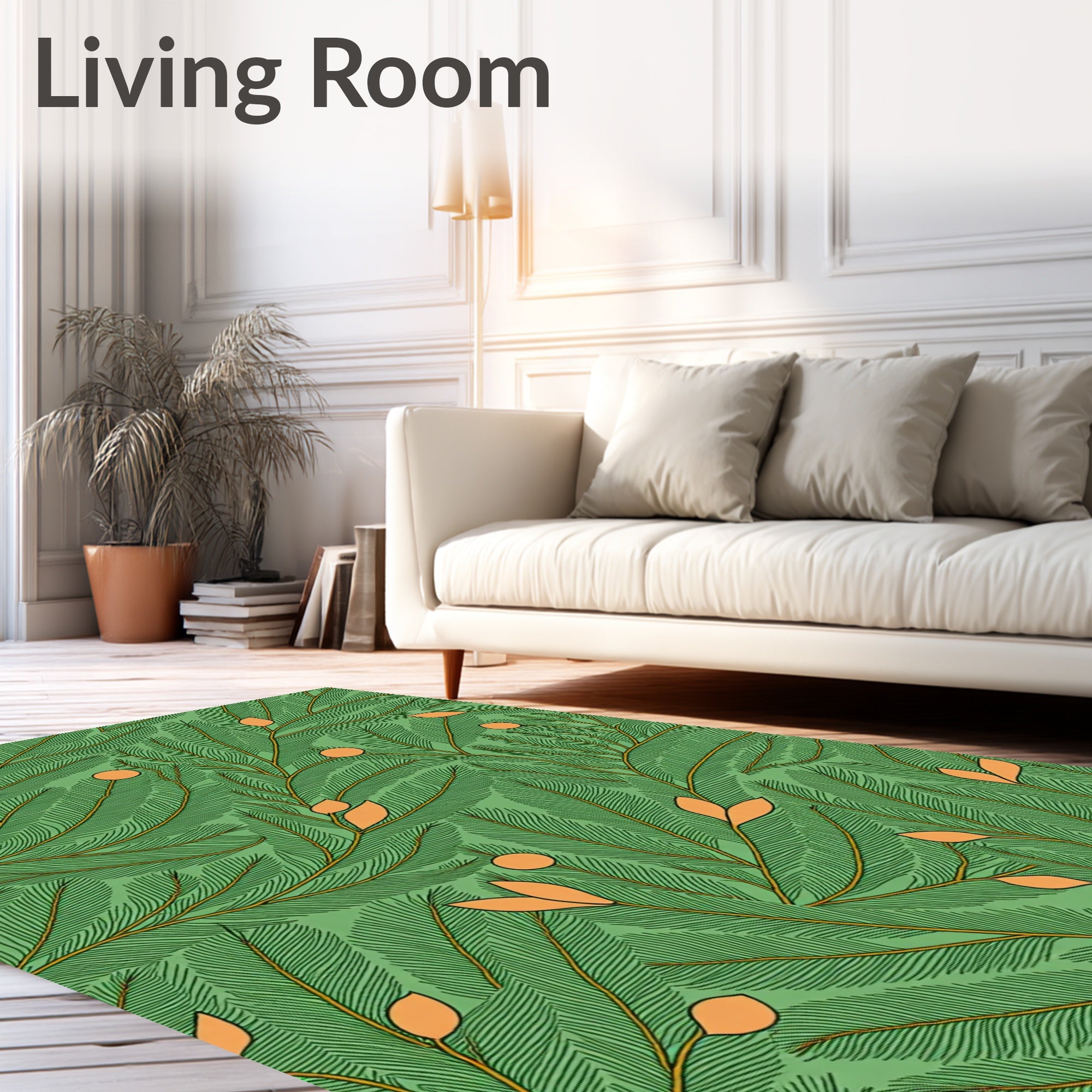 Emerald Green Citrus Branch Foliage Rug