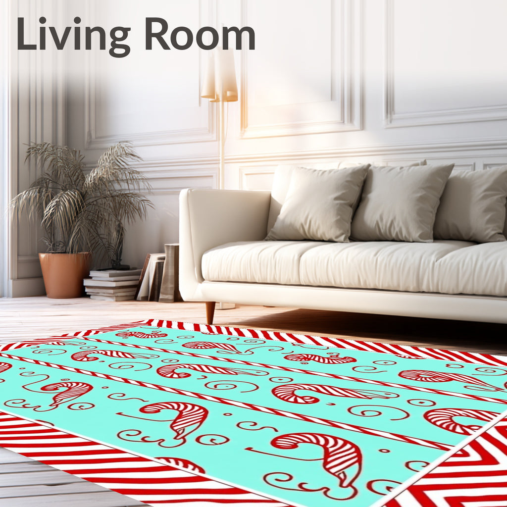 Red Candy Cane Stripes Aqua Rug