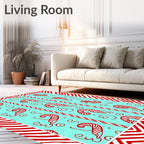 Red Candy Cane Stripes Aqua Rug