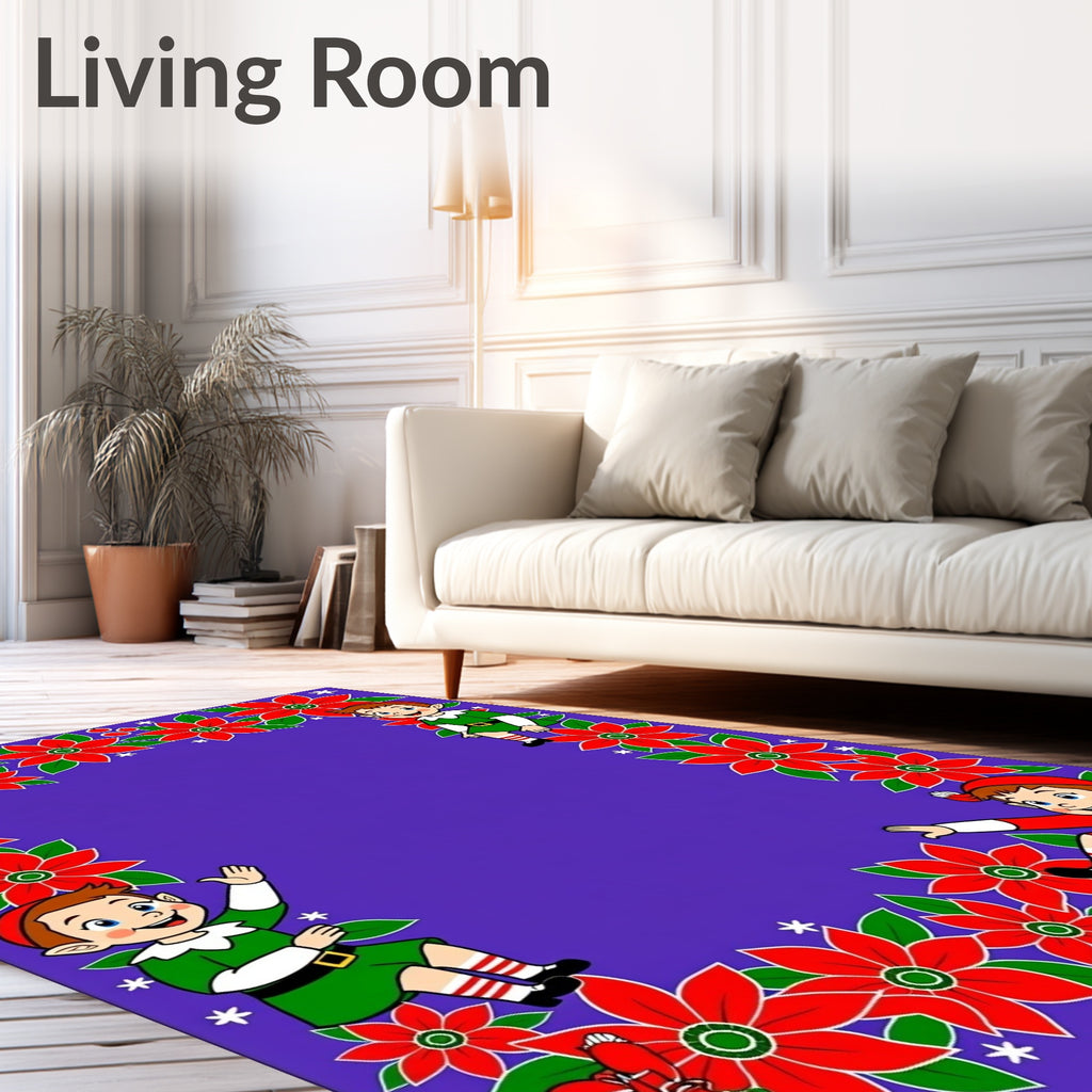 Christmas Elves Red Poinsettia Border Rug