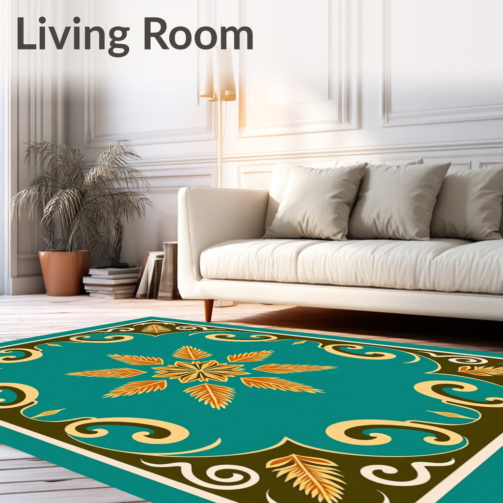 Teal Blossom Medallion with Leaf Accents Rug