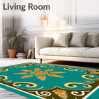 Teal Blossom Medallion with Leaf Accents Rug