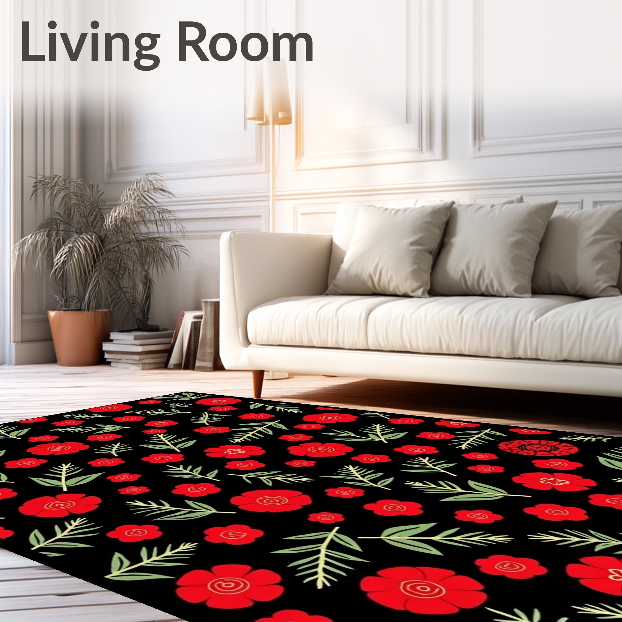 Red Floral Foliage Round Medallion Rug