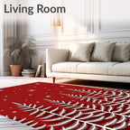Red White Snowflake Pine Forest Rug