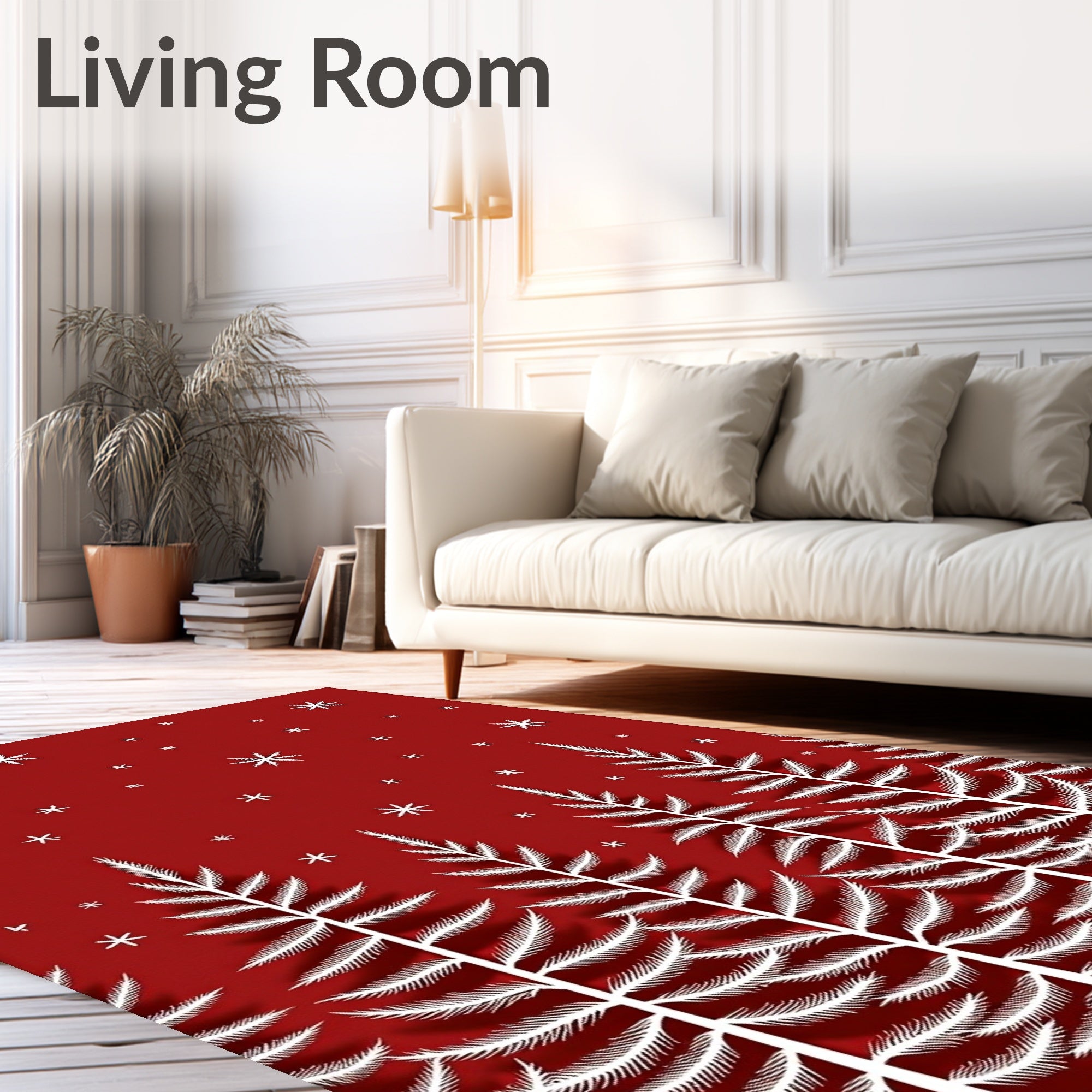 Red White Snowflake Pine Forest Rug