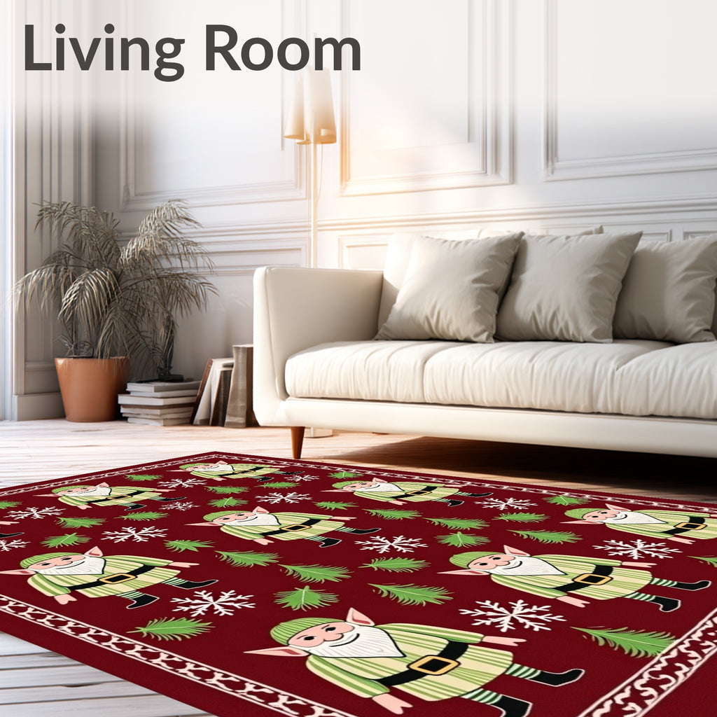 Festive Elf Winter Forest Holiday Rug