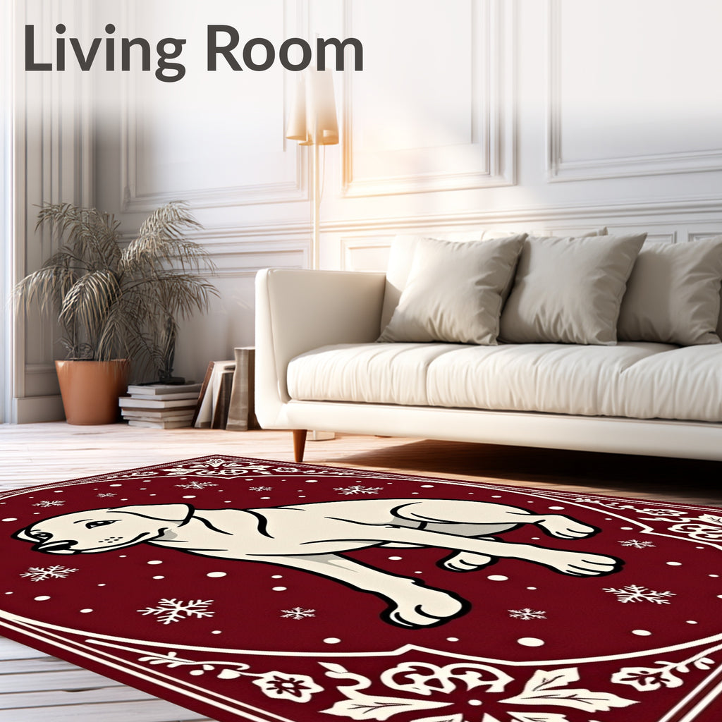 Crimson Winter Dog Snowflake Oval Rug
