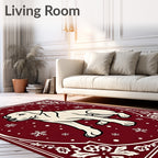 Crimson Winter Dog Snowflake Oval Rug