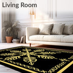 Golden Black Leaf Snowflake Medallion Rug