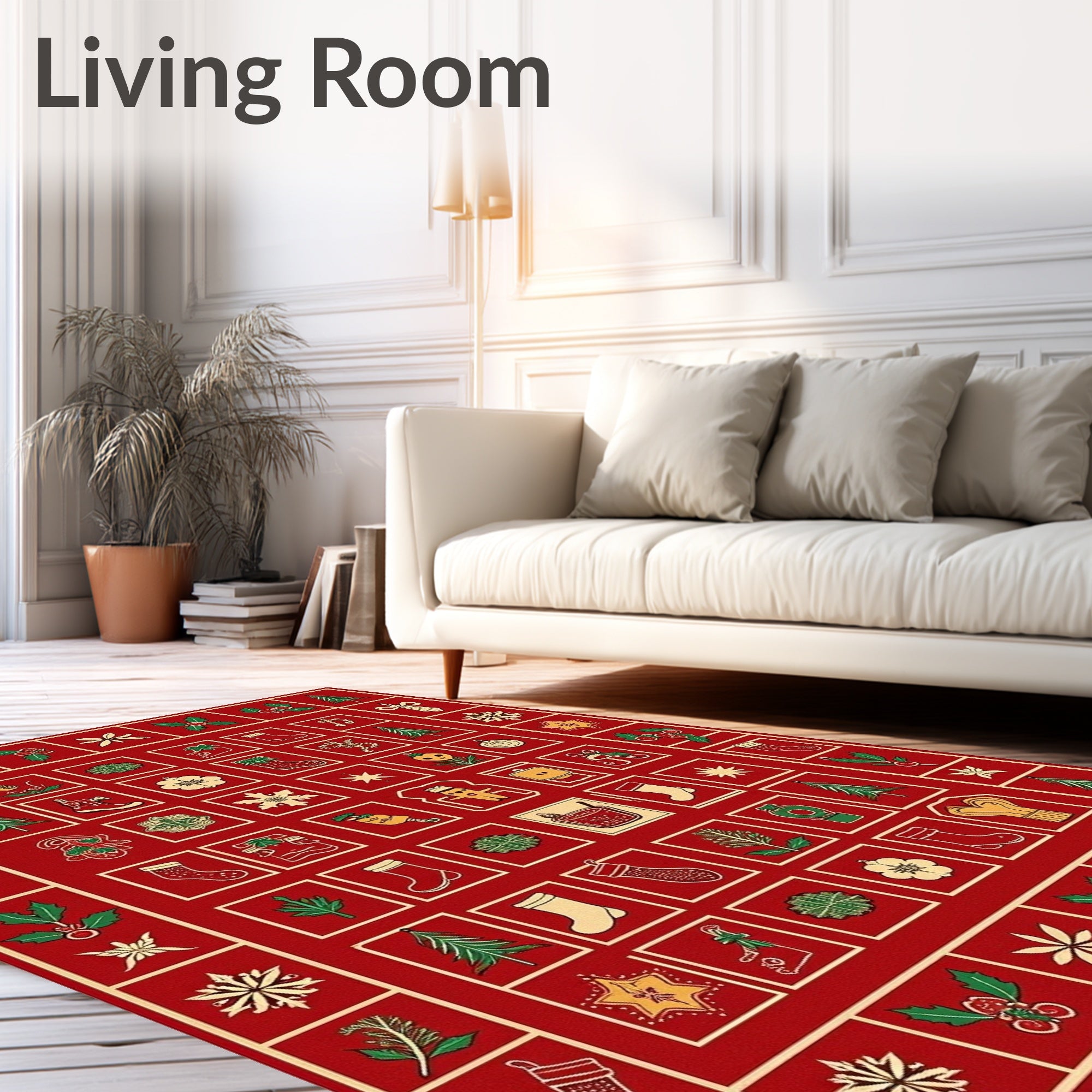 Festive Red Christmas Collage Rug