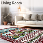 Whimsical Elven Village Mountain Scene Rug