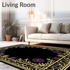 Golden Filigree Purple Flower Frame Rug