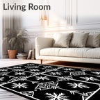 Monochromatic White Snowflake Geometric Medallion Rug