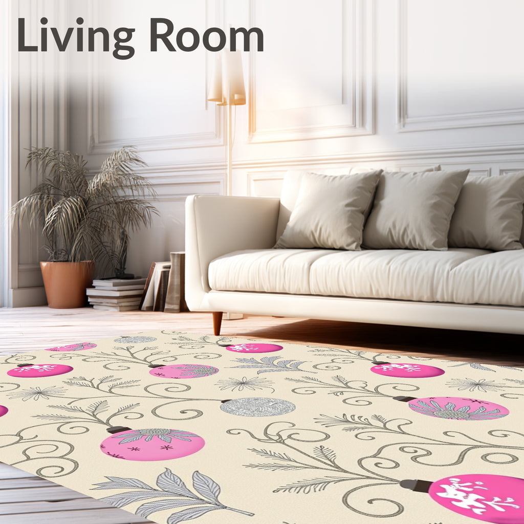 Fuschia Silver Ornaments Vine Swirls Rug