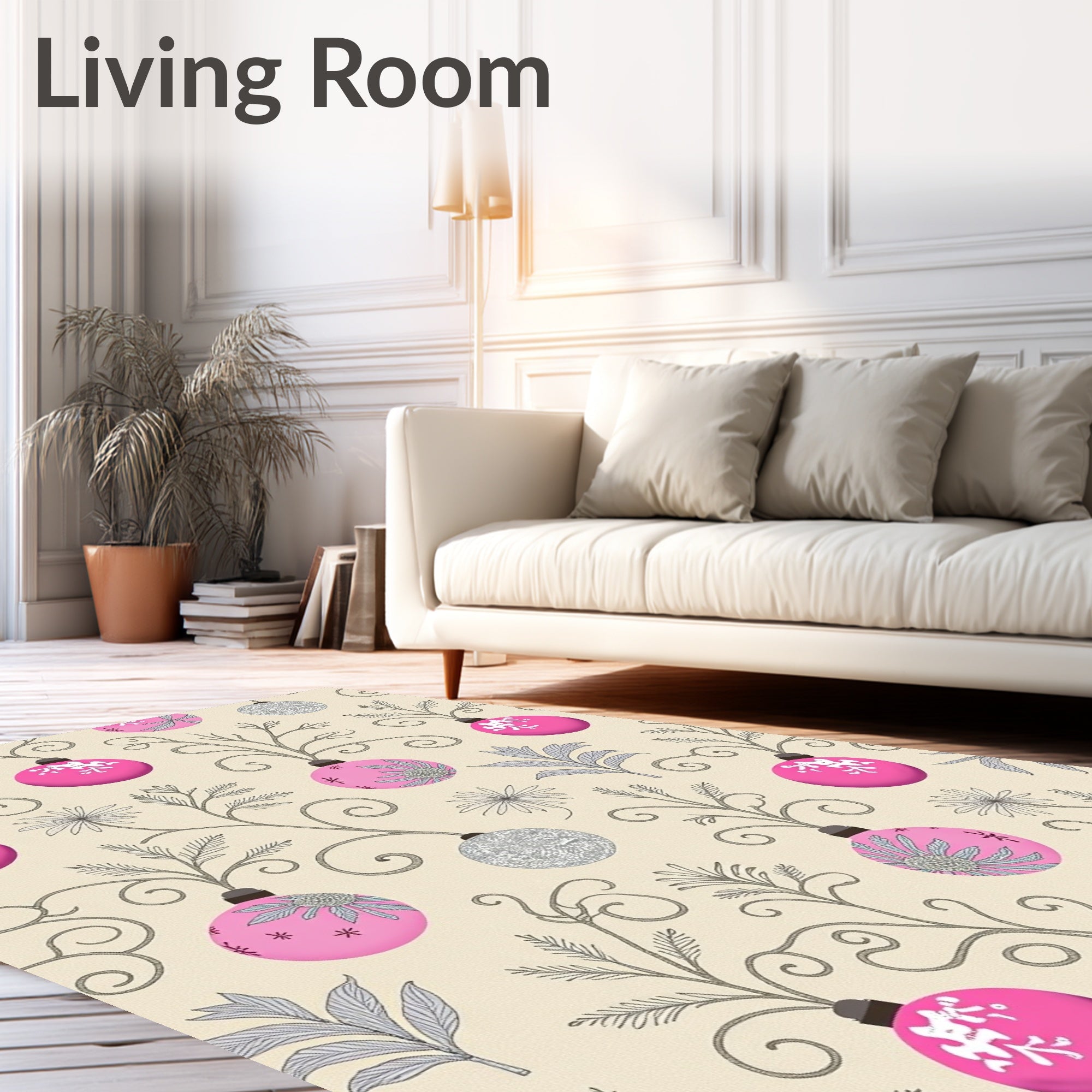 Fuschia Silver Ornaments Vine Swirls Rug