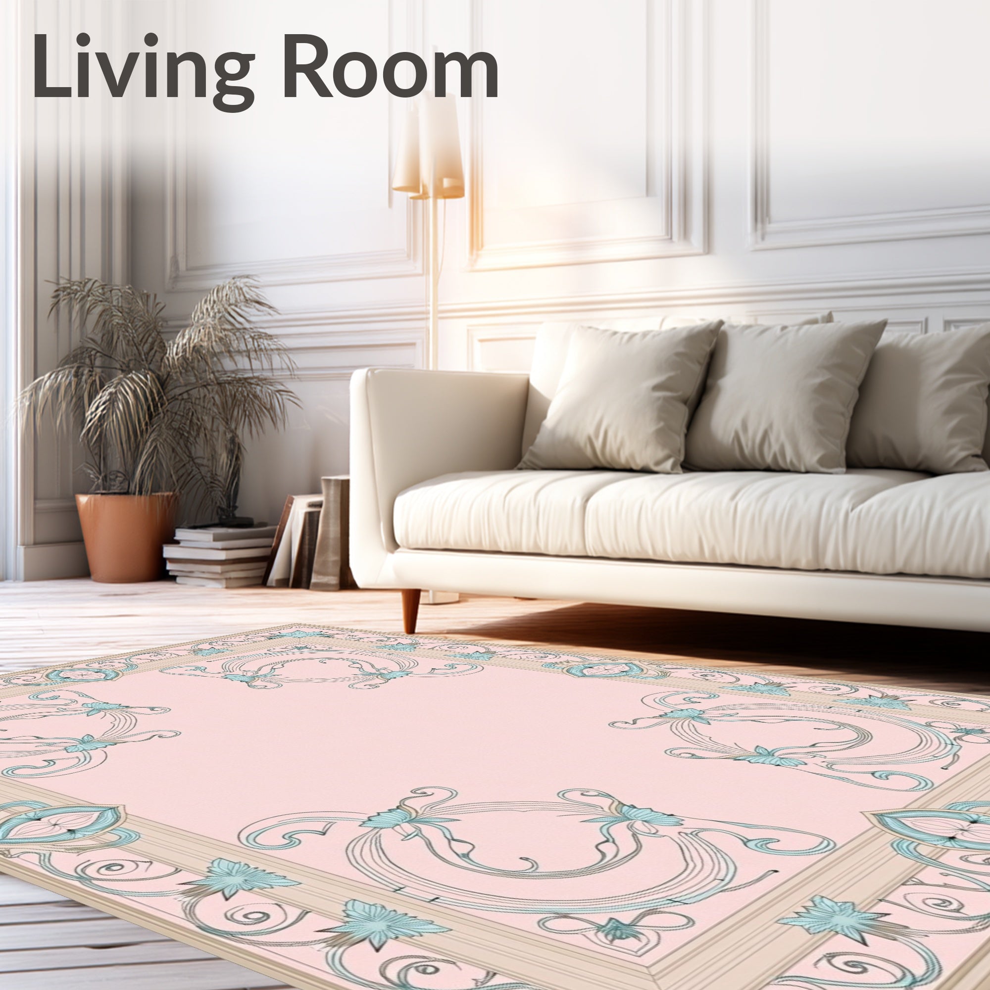 Art Nouveau Pink Floral Swirl Rug