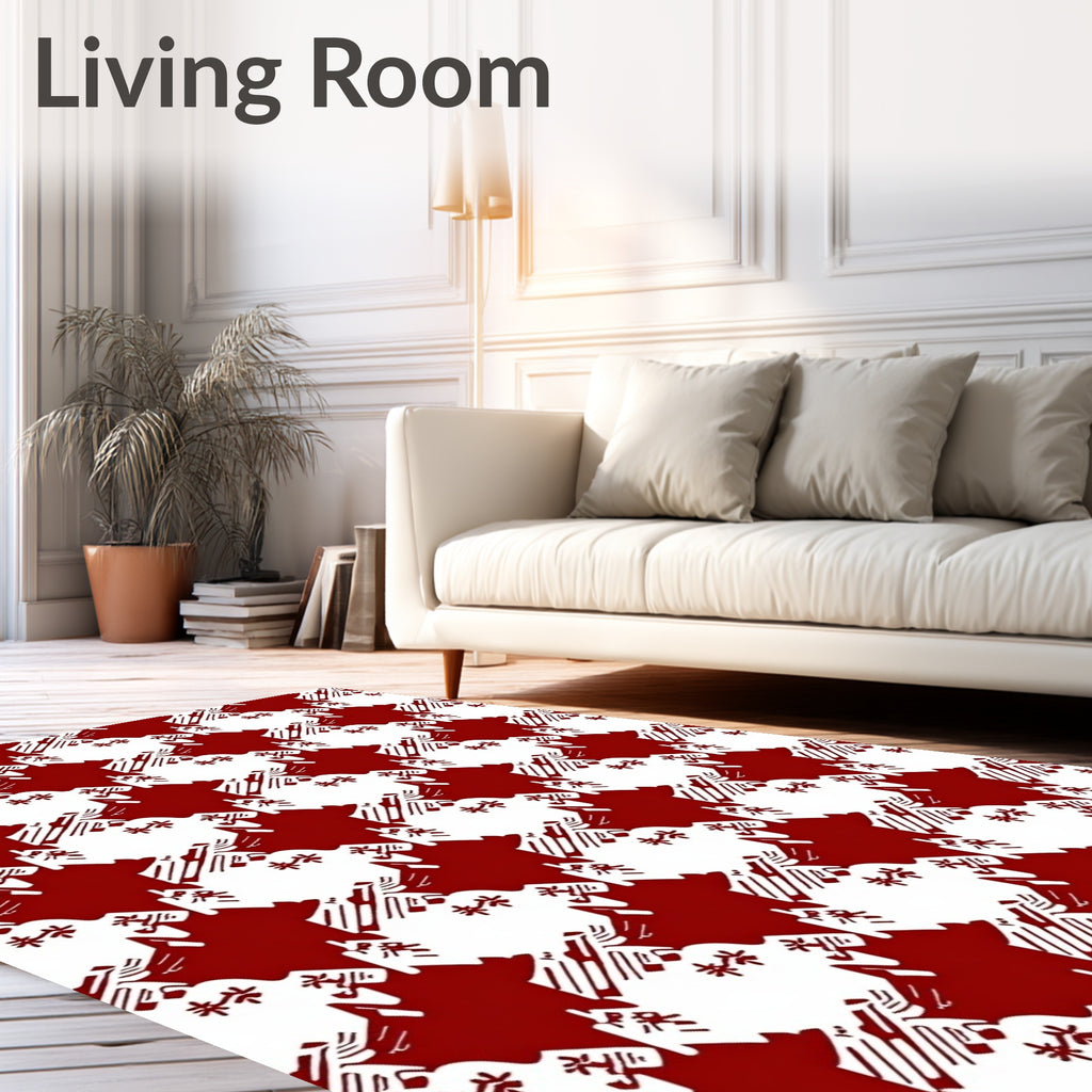 Classic Red Houndstooth Stars Rug