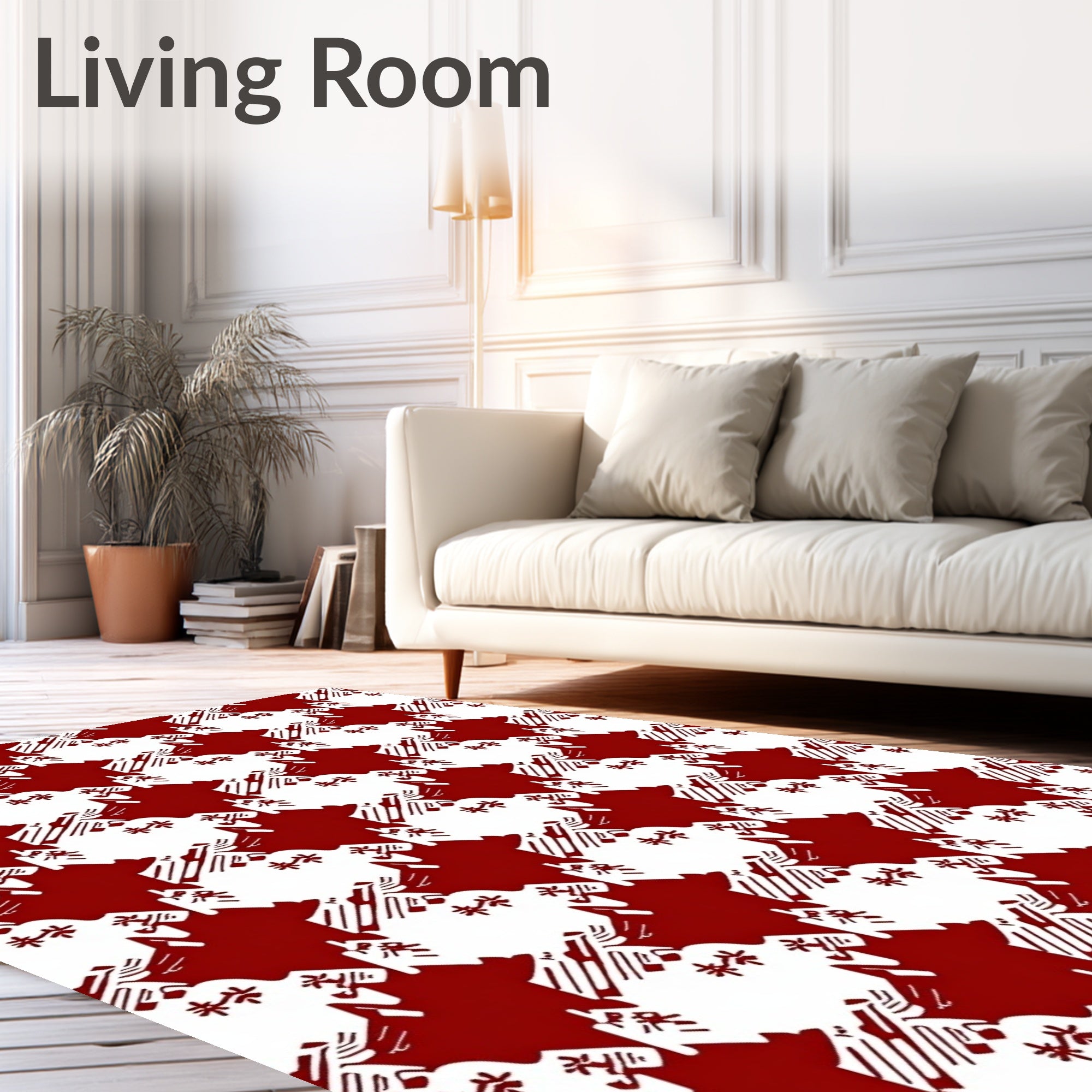 Classic Red Houndstooth Stars Rug