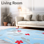 Winter Holly Berry Branches Blue Sky Rug