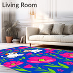 Happy puppies pink floral blue Rug